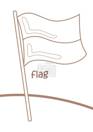 Alphabet F für Flagge Vokabelschule Lektion Cartoon Coloring Aktivität für Kinder und Erwachsene