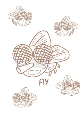 Alphabet F für Fliegen Vokabelschule Lektion Cartoon Coloring Aktivität für Kinder und Erwachsene