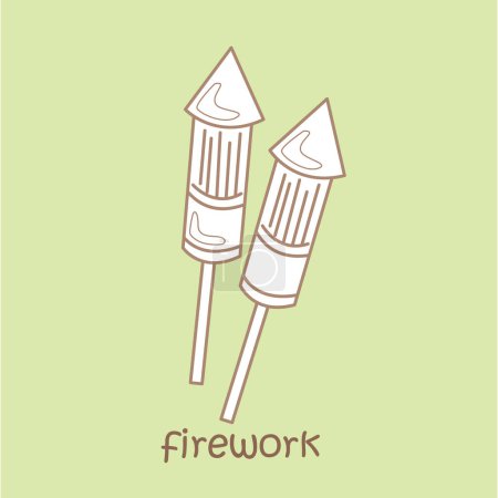 Alphabet F für Feuerwerk Wortschatz Schule Lektion Cartoon Digital Stamp Outline