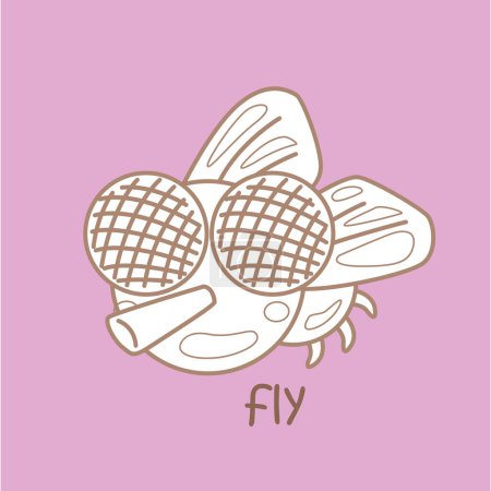 Alfabeto F para la escuela de vocabulario de la mosca Dibujos animados Bosquejo digital del sello