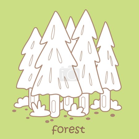 Alfabeto F Para Bosque Árbol Vocabulario Escuela Lección Dibujos Animados Sello Digital Esquema