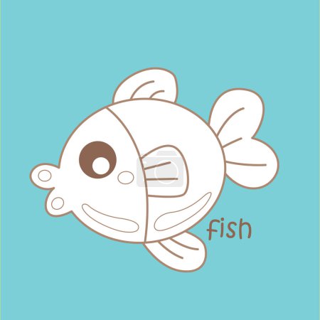 Alfabeto F para peces Vocabulario Escuela Lección Dibujos Animados Sello Digital Esquema
