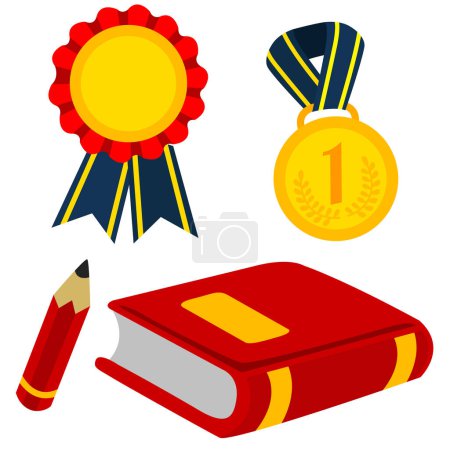 Medal and Books Graduation Accessories Cartoon Illustration Vector Clipart Sticker Decoration Background