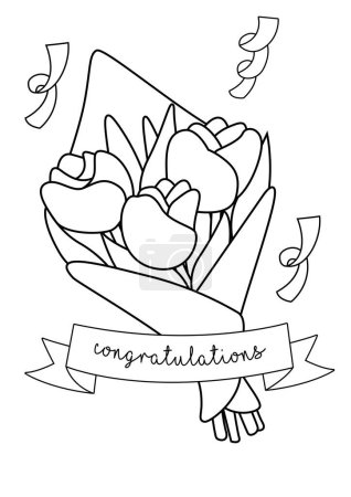 Congratulations Flower Bouquet Graduation Cartoon Coloring Activity for Kids and Adult