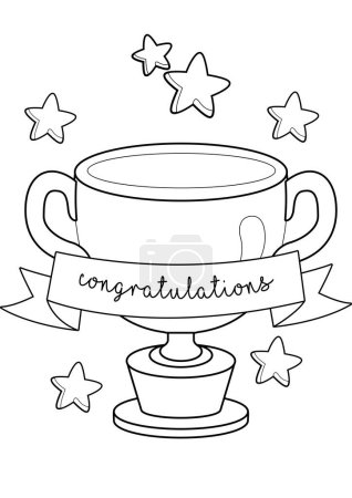 Congratulations Trophy Winner Champion Graduation Accessories Cartoon Coloring Activity for Kids and Adult