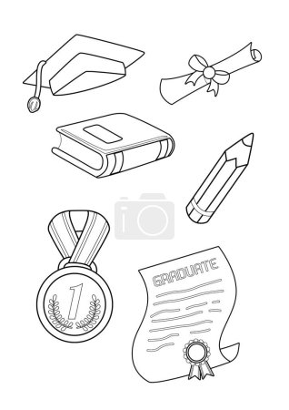 Cute Graduation Accessories Ornament Object Medal Books Certificate Cartoon Coloring Activity for Kids and Adult
