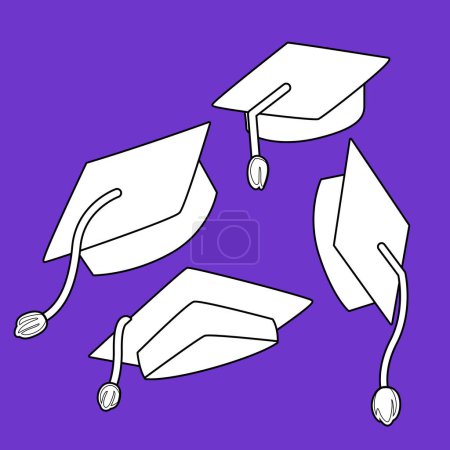 Graduation Hat School Academy Universitu Fashion Accessories Cartoon Digital Stamp Outline
