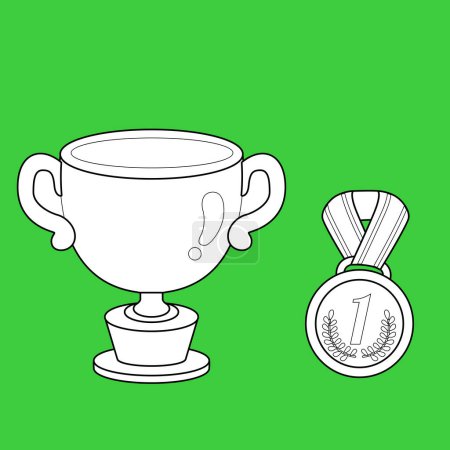 Cute Graduation Trophy and Medal Ornament Object Accessories Cartoon Digital Stamp Outline