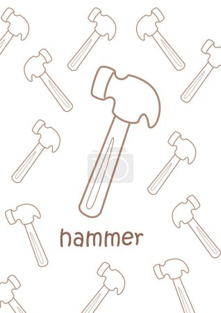 Alfabeto H para la actividad para colorear de dibujos animados de la lección de vocabulario de martillo para niños y adultos