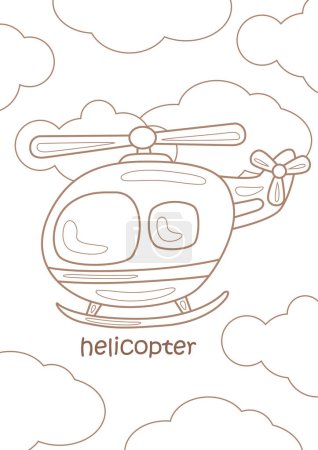 Alphabet H für Hubschrauber Vokabelschule Lektion Cartoon Coloring Aktivität für Kinder und Erwachsene