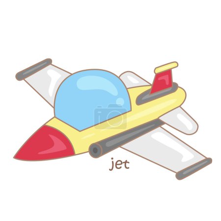 Alphabet J für Jet-Vokabelschule Lektion Cartoon Illustration Vektor Cliparts Sticker Dekoration Hintergrund