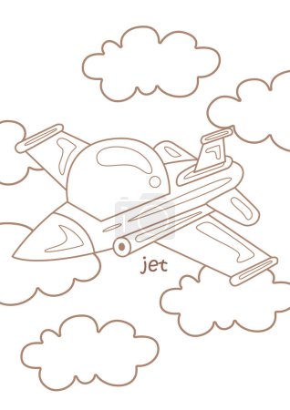 Téléchargez les illustrations : Alphabet J Pour Jet Vocabulaire Leçon scolaire Activité de coloriage de bande dessinée pour enfants et adultes - en licence libre de droit