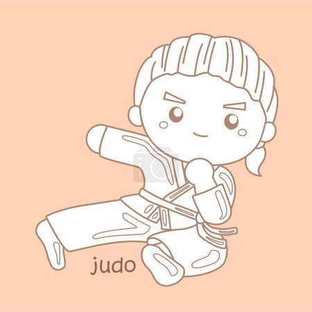 Alphabet J For Judo Vocabulary School Lesson Cartoon Digital Stamp Outline
