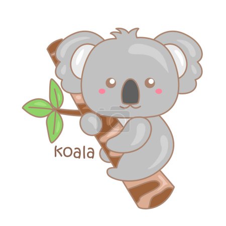 Alfabeto K para Koala Vocabulario Escuela Lección Ilustración de dibujos animados Vector Clipart Pegatina Decoración Fondo