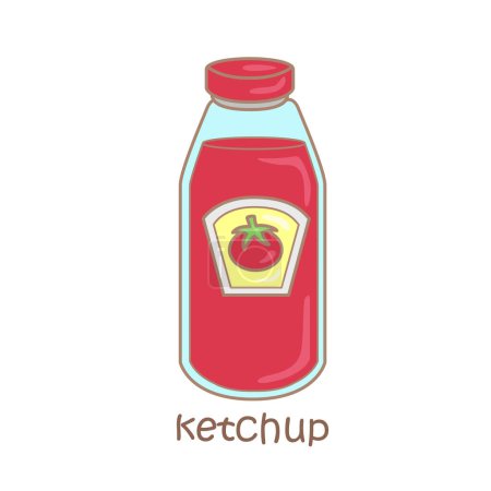 Alphabet K Pour Ketchup Vocabulaire Leçon d'école Illustration de bande dessinée Clipart vectoriel Décoration Décoration Arrière-plan