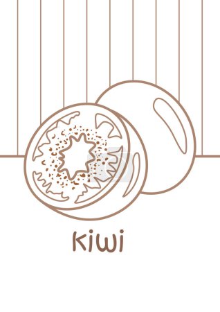 Alfabeto K para la actividad para colorear de dibujos animados de la lección de vocabulario kiwi para niños y adultos