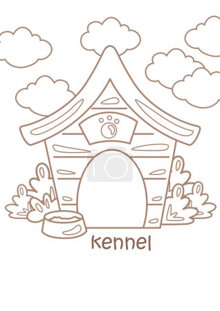 Alphabet K für Kennel Vokabelschule Lektion Cartoon Coloring Aktivität für Kinder und Erwachsene