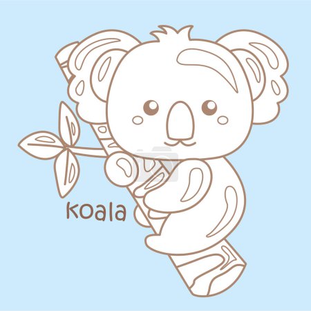 Alfabeto K para Koala Vocabulario Lección de Escuela Dibujos Animados Sello Digital Esquema