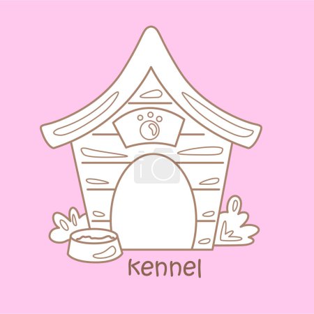 Alphabet K For Kennel Vocabulary School Lesson Cartoon Digital Stamp Outline