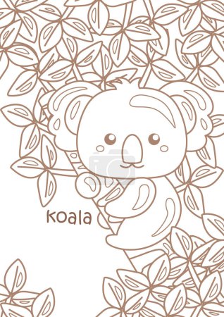 Alfabeto K para la actividad para colorear de dibujos animados de la lección de vocabulario de Koala para niños y adultos
