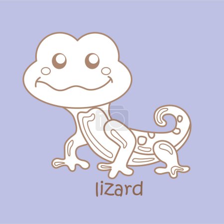 Alphabet L For Lizard Vocabulary School Lesson Cartoon Digital Stamp Outline