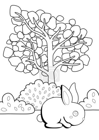 Illustration for Cute Rabbit Animal Woodland Cartoon Coloring Activity for Kids and Adult - Royalty Free Image