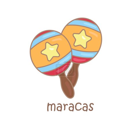 Alphabet M für Maracas Vokabelschule Lektion Cartoon Illustration Vektor Cliparts Sticker Dekoration Hintergrund