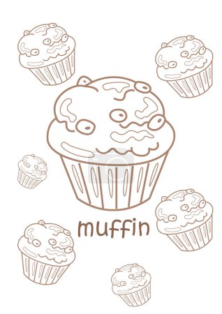Alphabet M für Muffin Vokabelschule Lektion Cartoon Coloring Aktivität für Kinder und Erwachsene