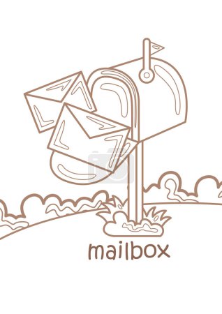 Alphabet M für Mailbox Vokabelschule Lektion Cartoon Coloring Aktivität für Kinder und Erwachsene