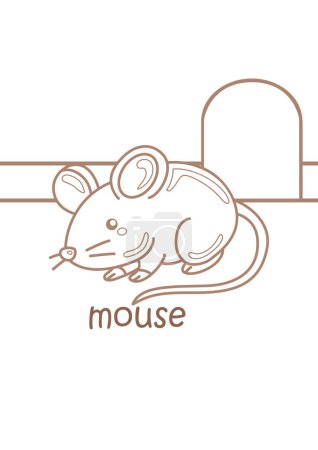 Alphabet M für die Maus Vokabelschule Lektion Cartoon Coloring Aktivität für Kinder und Erwachsene