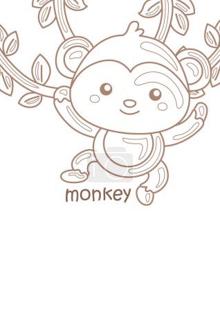 Alphabet M für Affen Vokabelschule Lektion Cartoon Coloring Aktivität für Kinder und Erwachsene