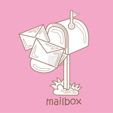 Alphabet M für die Mailbox Vokabelschule Lektion Cartoon Digital Stamp Outline