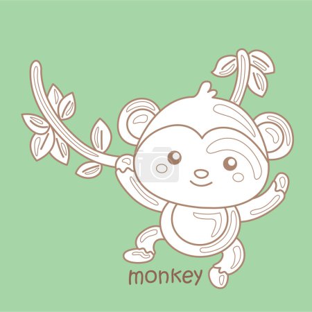 Alphabet M For Monkey Vocabulary School Lesson Cartoon Digital Stamp Outline