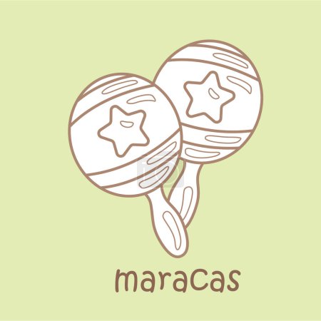 Alphabet M für Maracas Vokabelschule Lektion Cartoon Digital Stamp Outline
