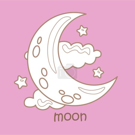 Alphabet M For Moon Vocabulary School Lesson Cartoon Digital Stamp Outline