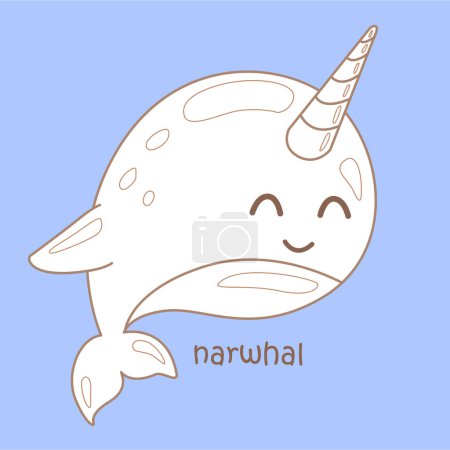 Alphabet N For Narwhal Vocabulary School Lesson Cartoon Digital Stamp Outline