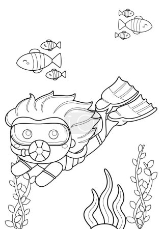 Unterwasser Kinder Wassersport Tauchen Aktivität Urlaub Cartoon Coloring für Kinder und Erwachsene