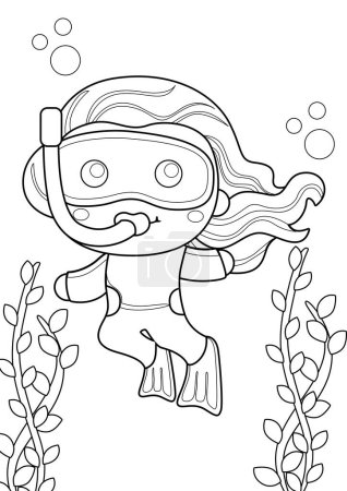 Unterwasser Kinder Wassersport Tauchen Aktivität Urlaub Cartoon Coloring für Kinder und Erwachsene