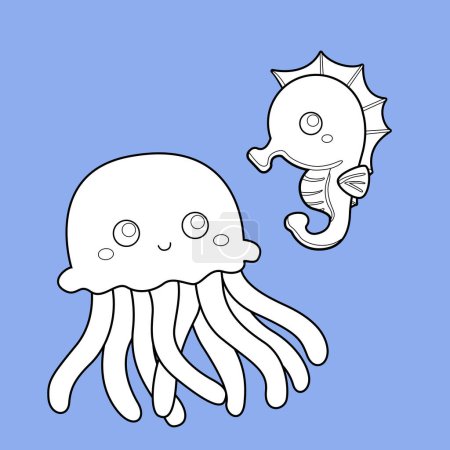 Jellyfish Underwater Animal Fish Cartoon Digital Stamp Outline
