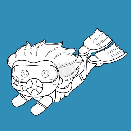 Underwater Kids Water Sport Diving Activity Holiday Cartoon Digital Stamp Outline