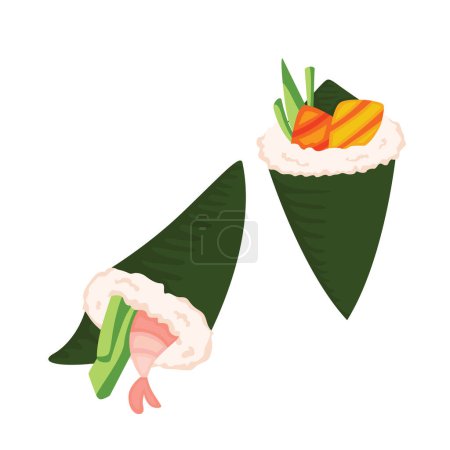Niedliche Onigiri japanische Lebensmittel Cartoon Illustration Vektor Cliparts Aufkleber Dekoration Hintergrund
