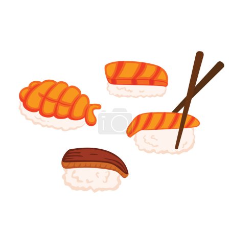 Cute Sushi Japanese Food Cartoon Illustration Vector Clipart Sticker Decoration Background