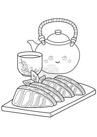Cute Sushi Japanese Food Cartoon Coloring Activity for Kids and Adult
