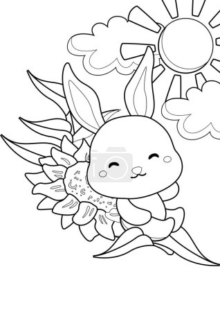 Cute Rabbit Animal and Flowers Cartoon Coloring Activity for Kids and Adult