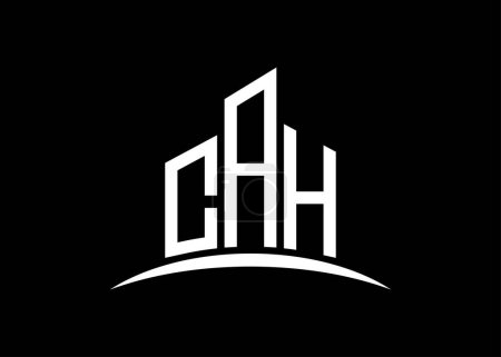 Téléchargez les photos : Modèle de conception de logo de monogramme vectoriel de bâtiment CAH lettre. Forme du bâtiment logo CAH. - en image libre de droit