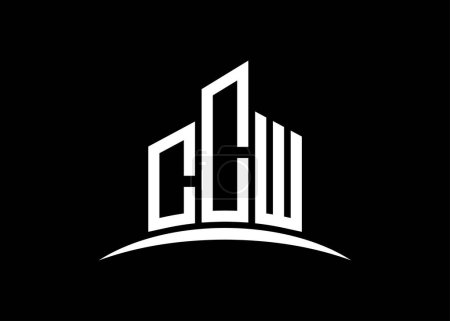 Téléchargez les photos : Lettre Modèle de conception de logo de monogramme vectoriel de bâtiment CCW. Forme du bâtiment logo CCW. - en image libre de droit