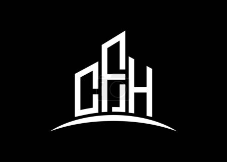 Téléchargez les photos : Lettre Modèle de conception de logo de monogramme vectoriel de bâtiment CFH. Forme du bâtiment logo CFH. - en image libre de droit