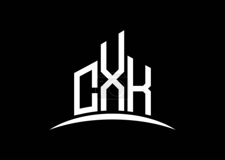 Illustration for Letter CXK building vector monogram logo design template. Building Shape CXK logo. - Royalty Free Image