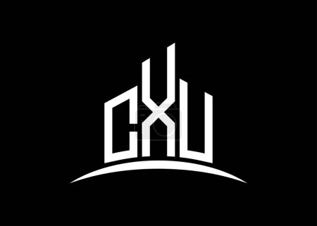 Téléchargez les photos : Modèle de conception de logo de monogramme vectoriel de bâtiment CXU lettre. Forme du bâtiment logo CXU. - en image libre de droit