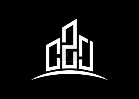 Téléchargez les photos : Lettre Modèle de conception de logo de monogramme vectoriel de bâtiment CZJ. Forme du bâtiment logo CZJ. - en image libre de droit